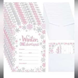 25 Pcs Winter Onederland Invitations First birthday Snowflakes Silver Pink
